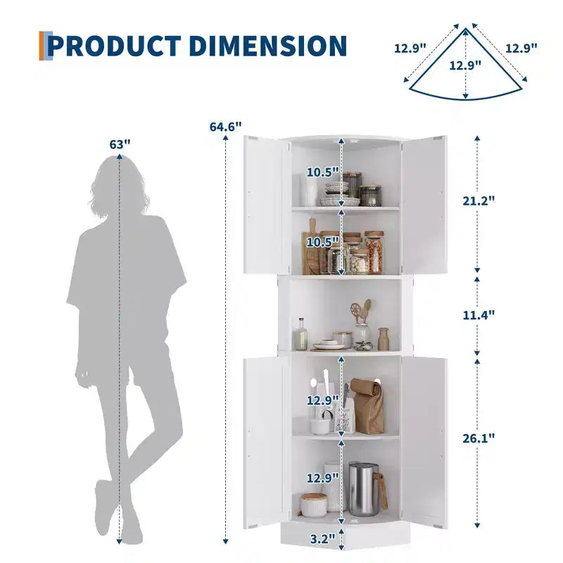 Meuble d'angle de ferme haut de 65 po, 5 étagères avec ports USB et prises, organisateur d'espace pour salon, bar, cuisine, salle de bain