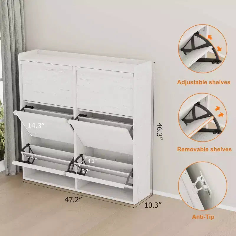 GarveeHome Meuble à Chaussures avec 6 Tiroirs Basculants, Armoire à Chaussures en Bois avec Étagère Réglable, Rangement à Chaussures, Meuble à Chaussures Caché pour Entrée