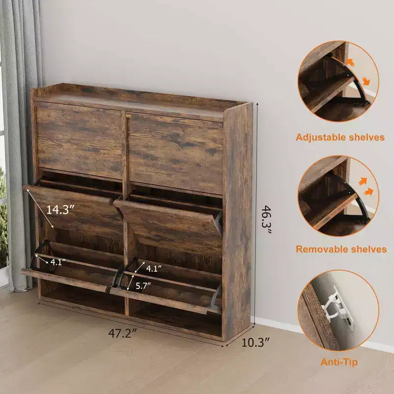 GarveeHome Meuble à Chaussures avec 6 Tiroirs Basculants, Armoire à Chaussures en Bois avec Étagère Réglable, Rangement à Chaussures, Meuble à Chaussures Caché pour Entrée