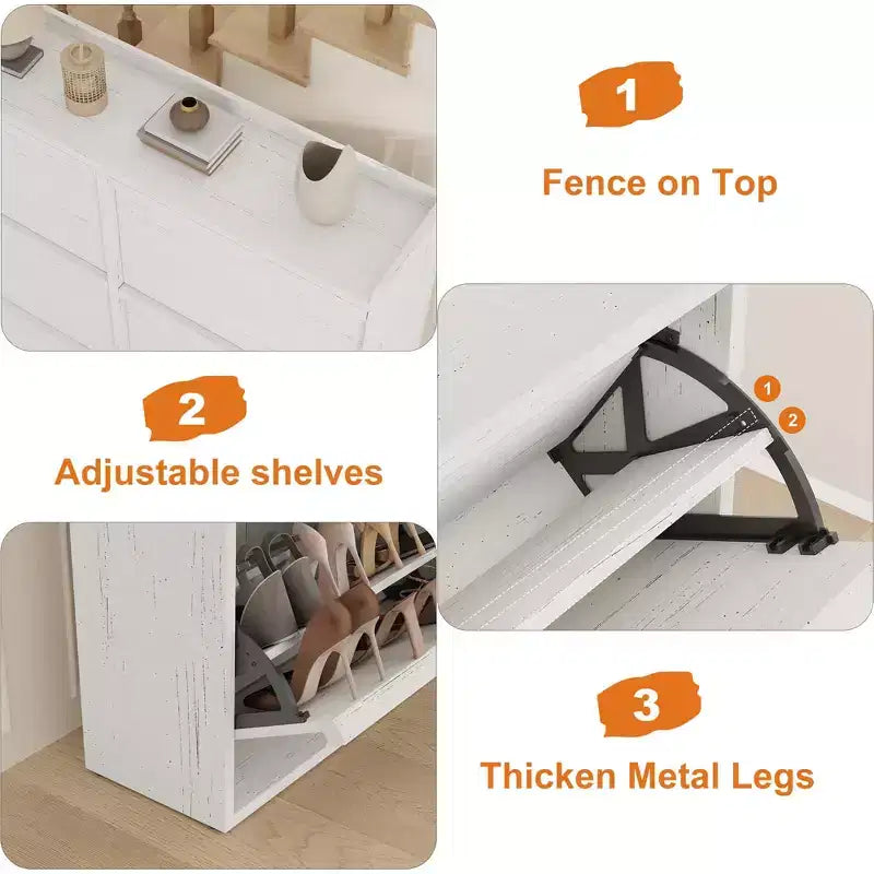 GarveeHome Meuble à Chaussures avec 6 Tiroirs Basculants, Armoire à Chaussures en Bois avec Étagère Réglable, Rangement à Chaussures, Meuble à Chaussures Caché pour Entrée