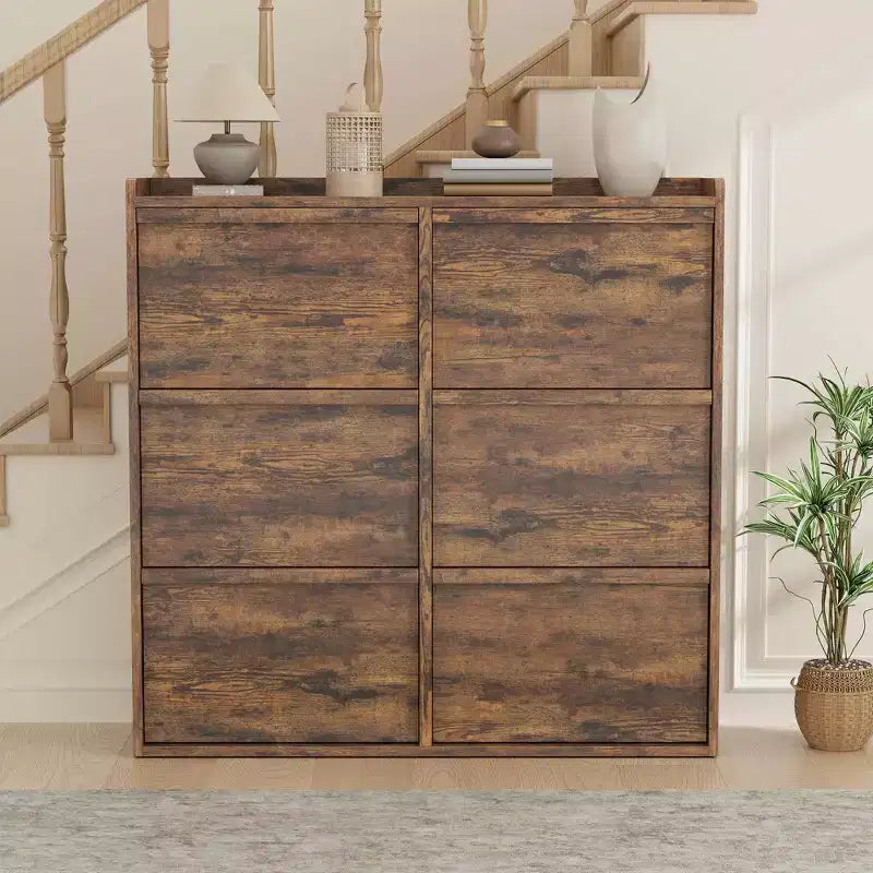 GarveeHome Meuble à Chaussures avec 6 Tiroirs Basculants, Armoire à Chaussures en Bois avec Étagère Réglable, Rangement à Chaussures, Meuble à Chaussures Caché pour Entrée