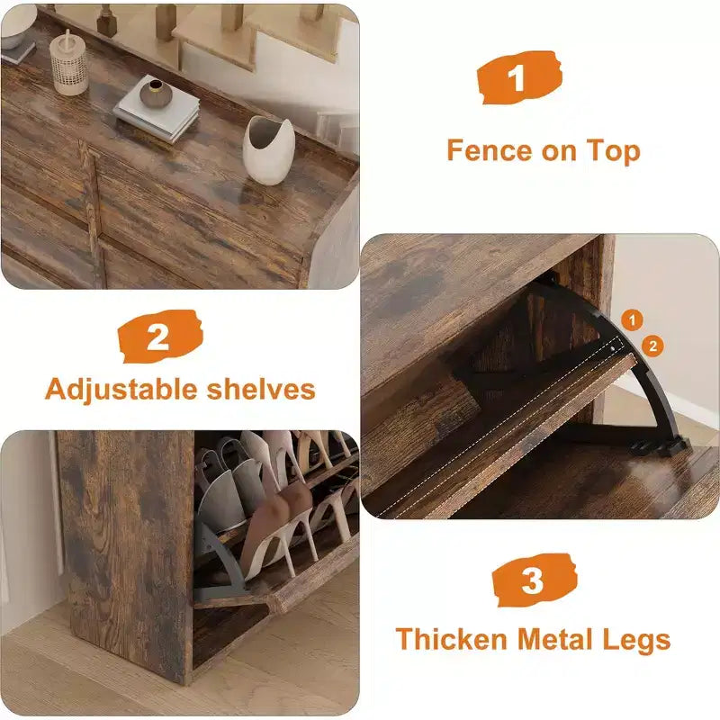 GarveeHome Meuble à Chaussures avec 6 Tiroirs Basculants, Armoire à Chaussures en Bois avec Étagère Réglable, Rangement à Chaussures, Meuble à Chaussures Caché pour Entrée