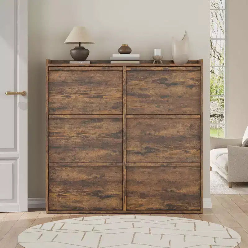 GarveeHome Meuble à Chaussures avec 6 Tiroirs Basculants, Armoire à Chaussures en Bois avec Étagère Réglable, Rangement à Chaussures, Meuble à Chaussures Caché pour Entrée