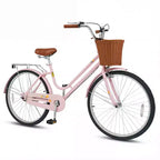 Vélo de plage Gymax 26 pouces avec selle réglable, panier tressé et porte-bagages arrière