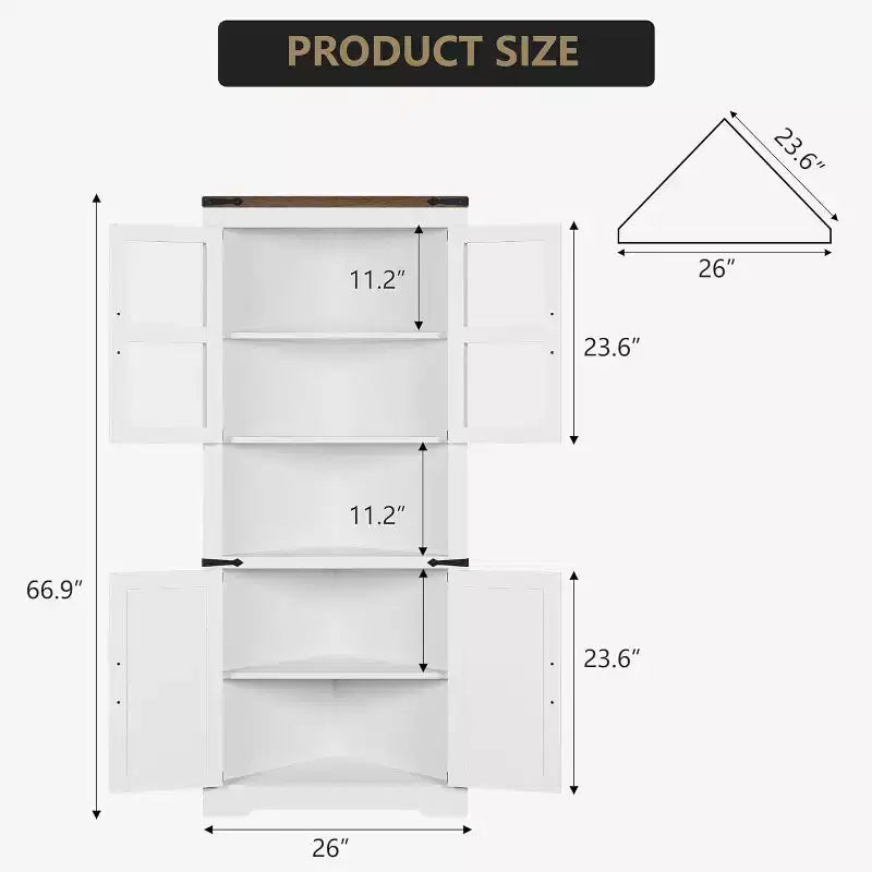 Meuble d'angle haut, style ferme avec porte vitrée et étagères réglables pour cuisine et salle de bain