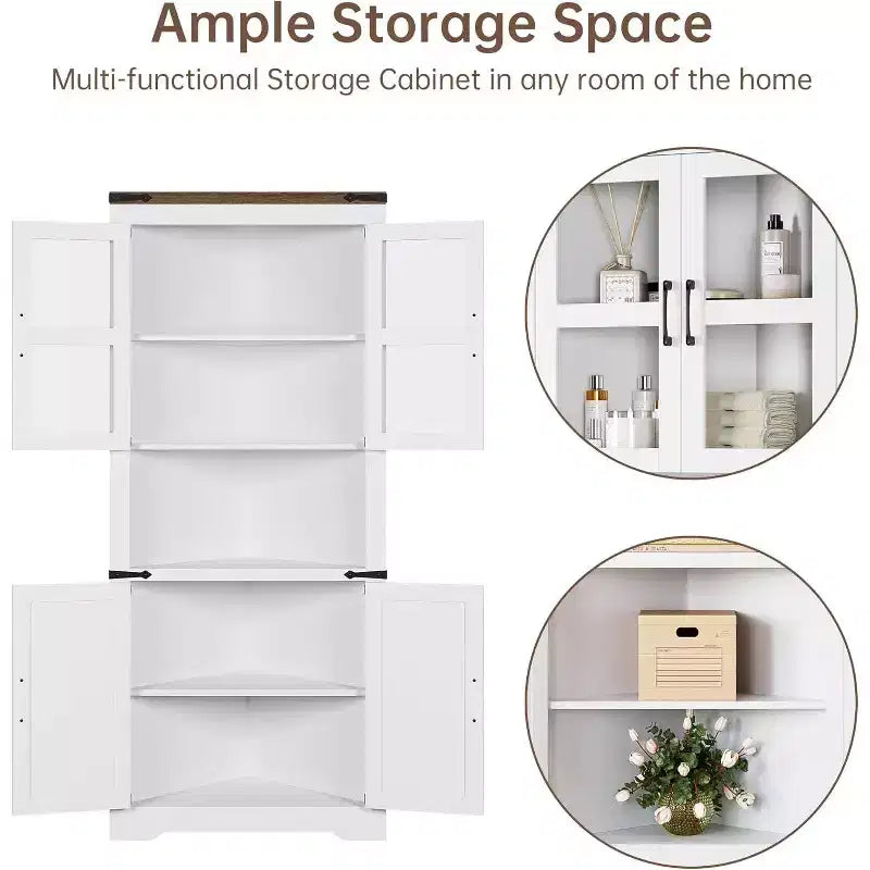 Meuble d'angle haut, style ferme avec porte vitrée et étagères réglables pour cuisine et salle de bain