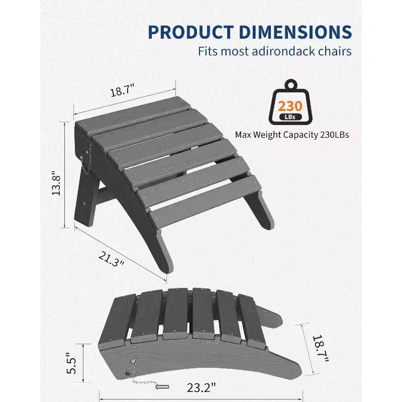 Ottoman pliant, repose-pieds d'extérieur en PEHD pour chaise Adirondack, résistant aux intempéries pour terrasse, jardin, patio extérieur