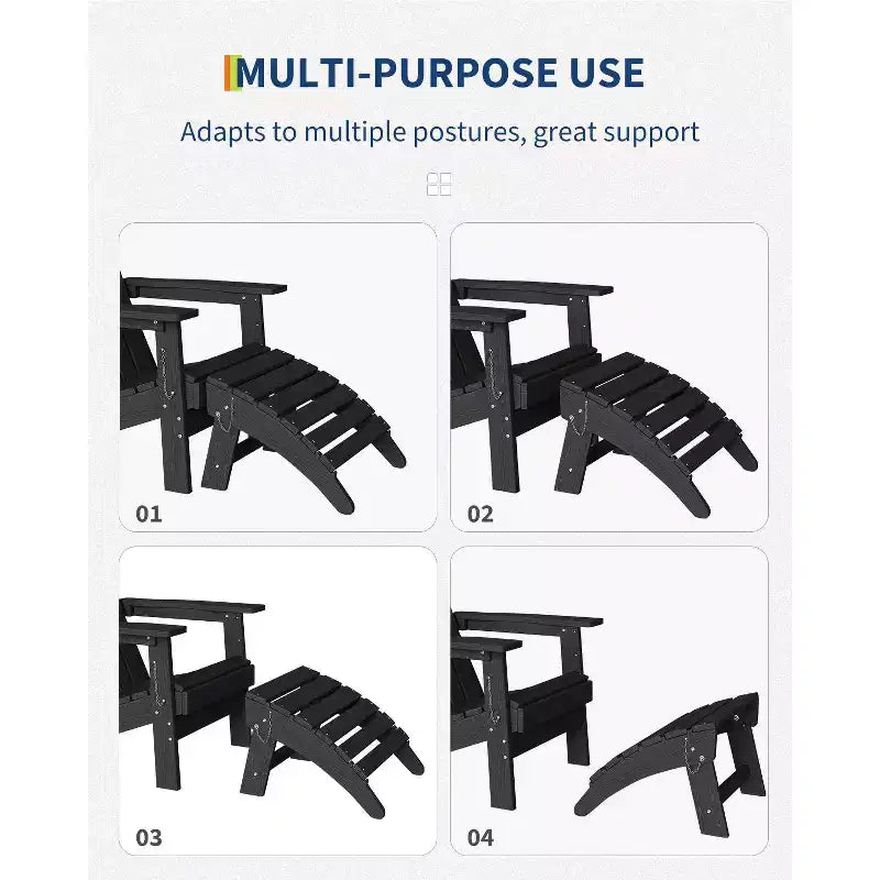 Ottoman pliant, repose-pieds d'extérieur en PEHD pour chaise Adirondack, résistant aux intempéries pour terrasse, jardin, patio extérieur