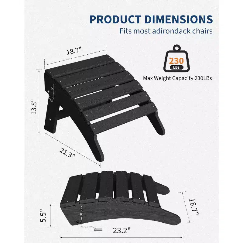 Ottoman pliant, repose-pieds d'extérieur en PEHD pour chaise Adirondack, résistant aux intempéries pour terrasse, jardin, patio extérieur