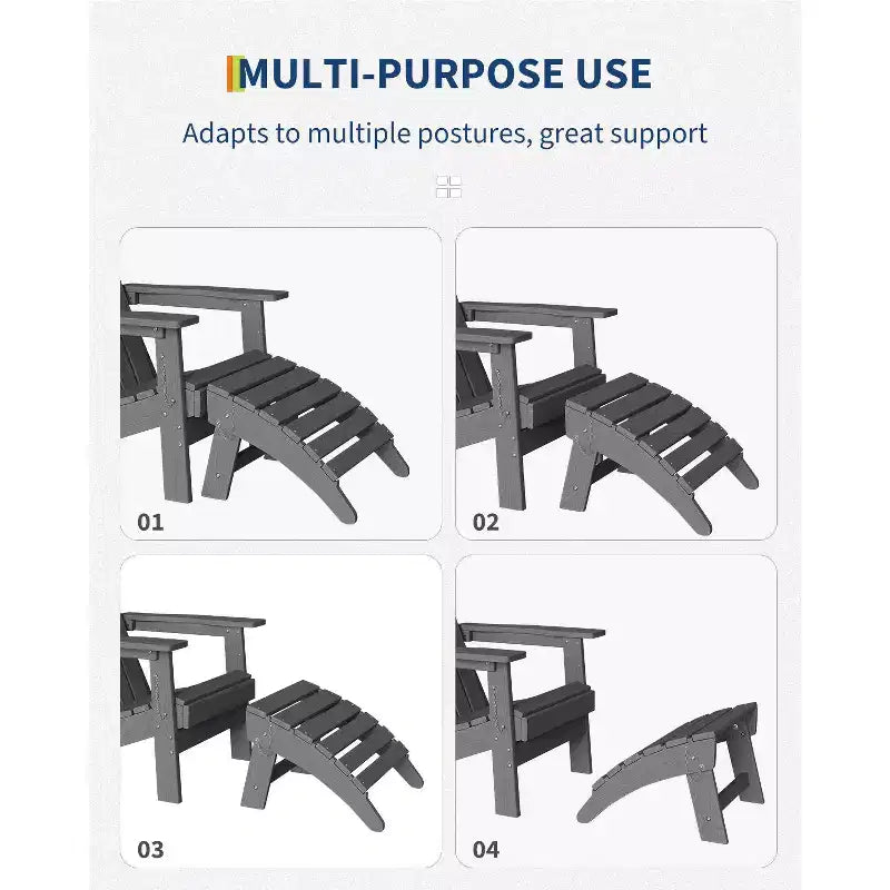Ottoman pliant, repose-pieds d'extérieur en PEHD pour chaise Adirondack, résistant aux intempéries pour terrasse, jardin, patio extérieur