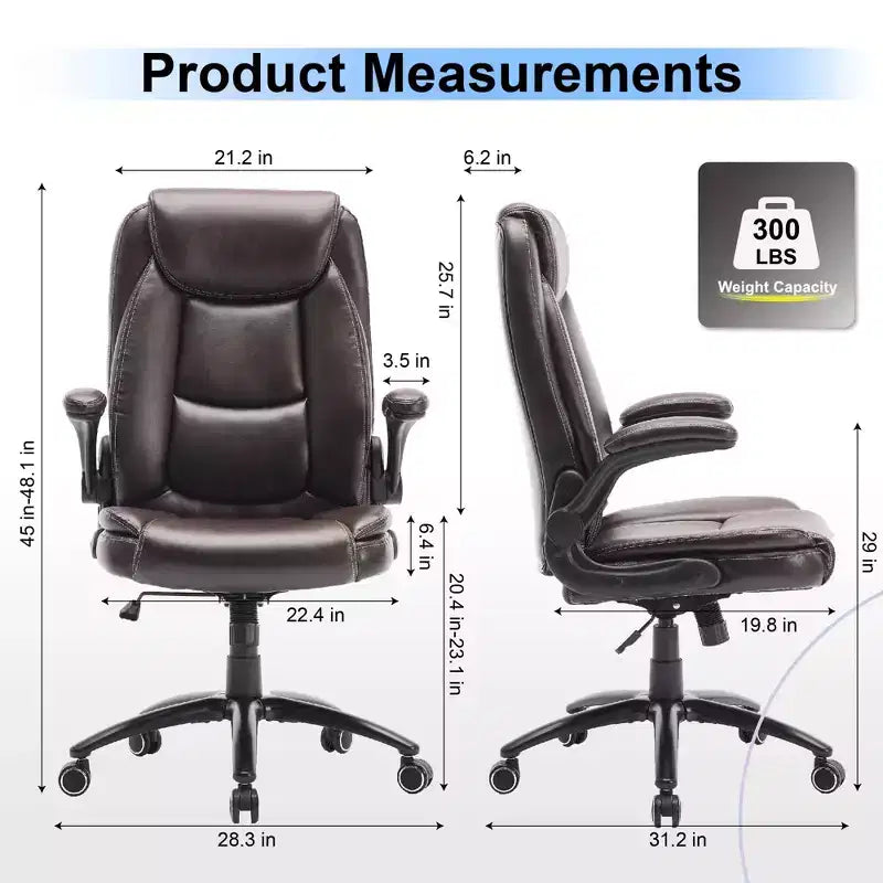Chaise de bureau Ora Maison Big & Tall en cuir avec inclinaison et hauteur réglables et accoudoirs relevables