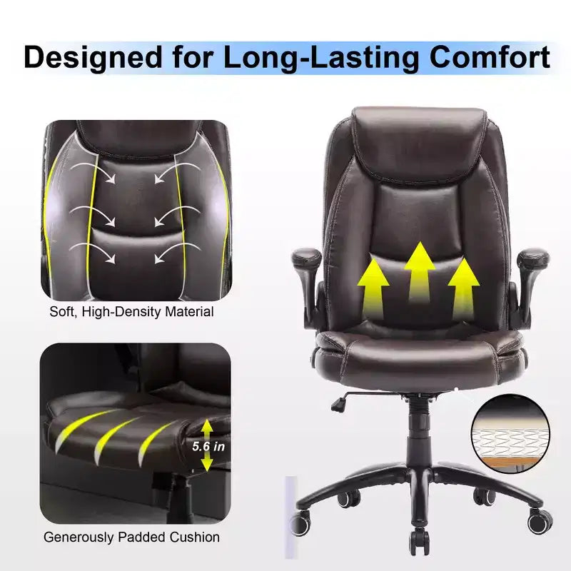 Chaise de bureau Ora Maison Big & Tall en cuir avec inclinaison et hauteur réglables et accoudoirs relevables