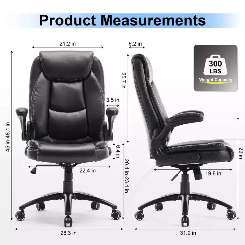 Chaise de bureau Ora Maison Big & Tall en cuir avec inclinaison et hauteur réglables et accoudoirs relevables