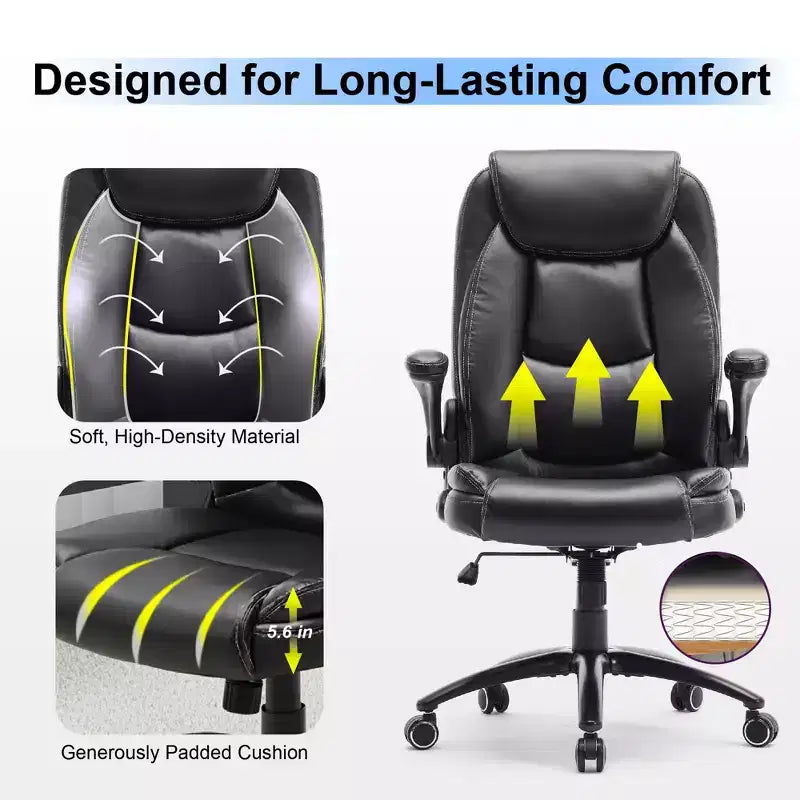 Chaise de bureau Ora Maison Big & Tall en cuir avec inclinaison et hauteur réglables et accoudoirs relevables