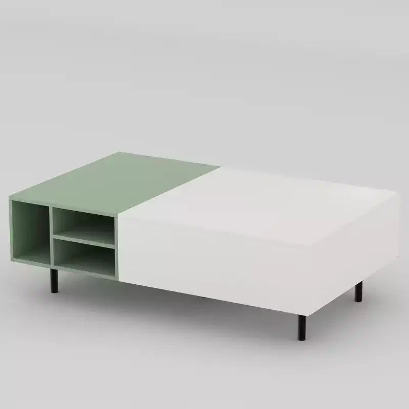 Table Basse Moderne Bicolore 129,5 cm avec Rangement Vert Menthe et Blanc Table d'Appoint avec Tiroirs et Étagère Ouverte pour Salon Gaoyangjiaju
