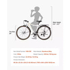 Vélo hybride VEVOR, cadre en aluminium léger, vélo hybride 700c pour hommes et femmes, vélos de ville urbains pour adultes avec cadre ouvert, blanc