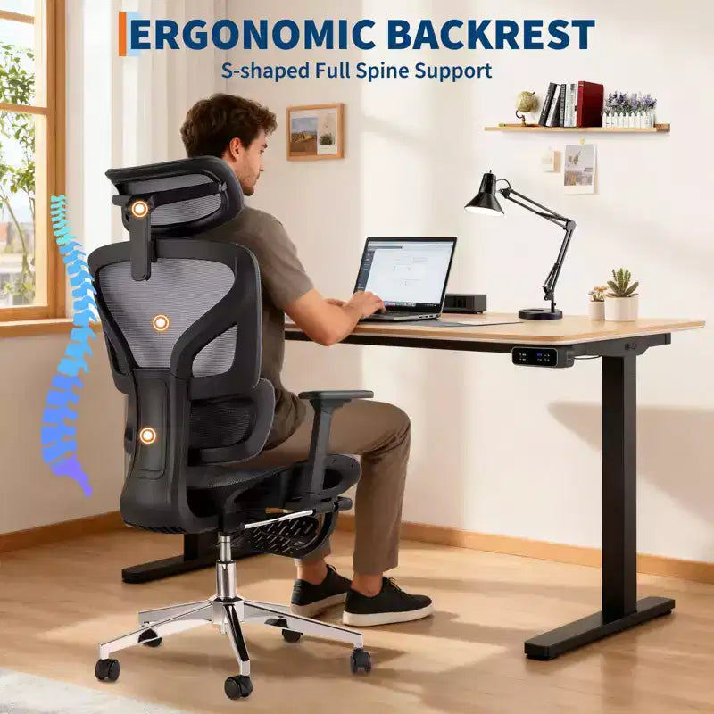 Chaise de bureau ergonomique, chaise de bureau confortable avec support lombaire haut et accoudoirs réglables en 3D, chaise pivotante pour le travail, les études, les jeux