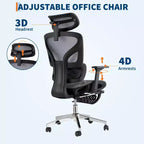 Chaise de bureau ergonomique, chaise de bureau confortable avec support lombaire haut et accoudoirs réglables en 3D, chaise pivotante pour le travail, les études, les jeux
