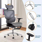 Chaise de bureau ergonomique, chaise de bureau confortable avec support lombaire haut et accoudoirs réglables en 3D, chaise pivotante pour le travail, les études, les jeux