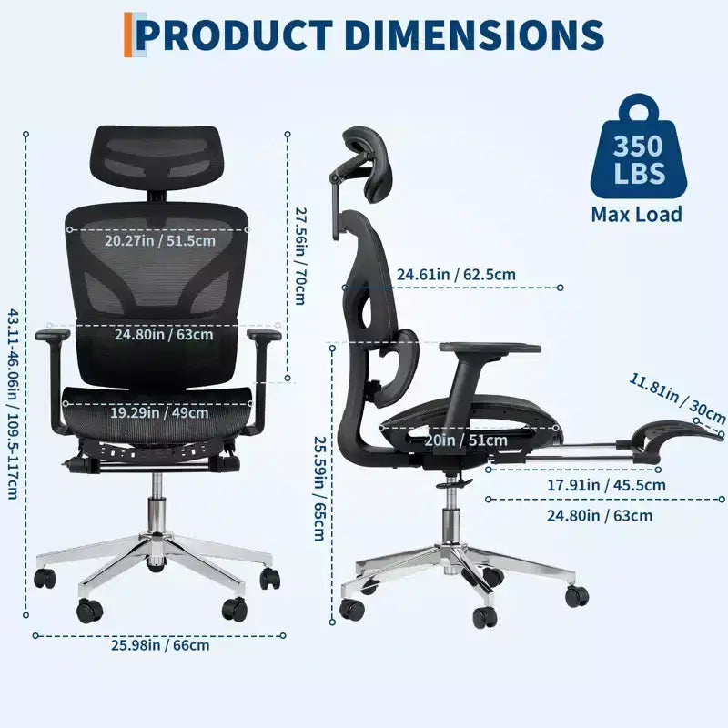 Chaise de bureau ergonomique, chaise de bureau confortable avec support lombaire haut et accoudoirs réglables en 3D, chaise pivotante pour le travail, les études, les jeux