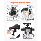 Vélo hybride VEVOR, cadre léger en aluminium, vélo hybride pour hommes et femmes avec roues de 700c, vélos de ville urbains à enjambement bas pour adultes, blanc