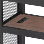 Lit mezzanine double XL avec bureau et escalier de rangement, lits superposés en métal avec lumières LED, ports USB, filets en fer multifonctionnels, sans sommier, noir