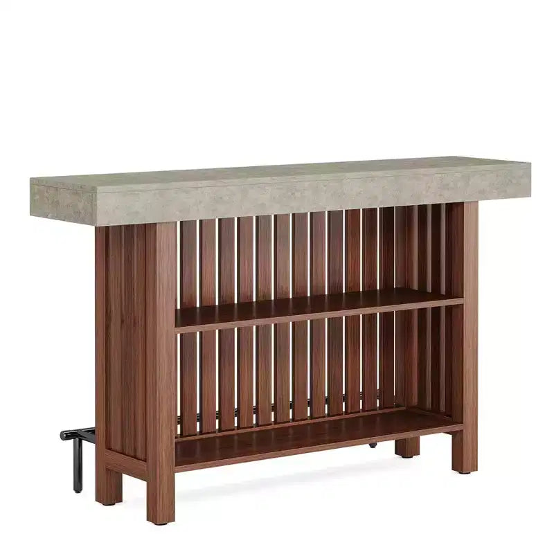 Meuble de bar d'intérieur, Table de bar moderne à 2 niveaux avec repose-pieds