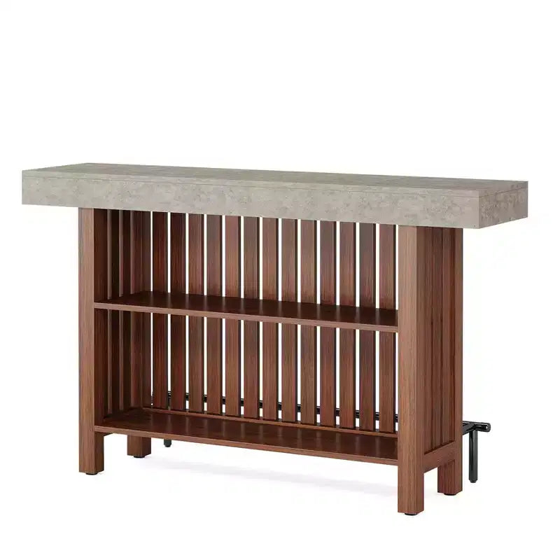 Meuble de bar d'intérieur, Table de bar moderne à 2 niveaux avec repose-pieds