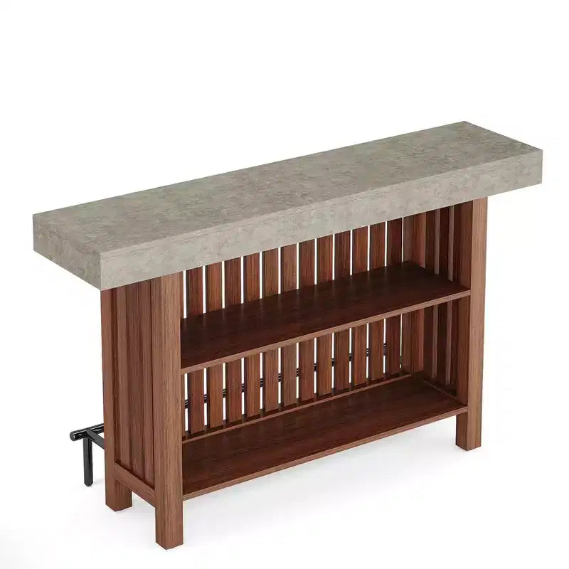 Meuble de bar d'intérieur, Table de bar moderne à 2 niveaux avec repose-pieds