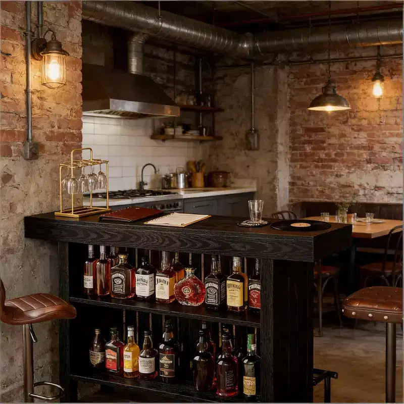 Meuble de bar d'intérieur, Table de bar moderne à 2 niveaux avec repose-pieds