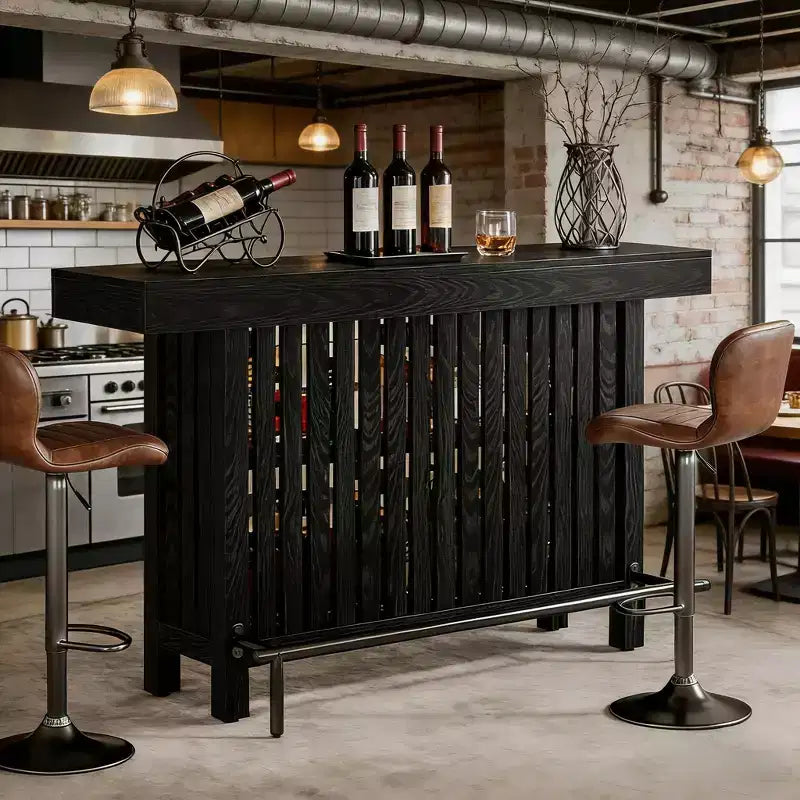 Meuble de bar d'intérieur, Table de bar moderne à 2 niveaux avec repose-pieds