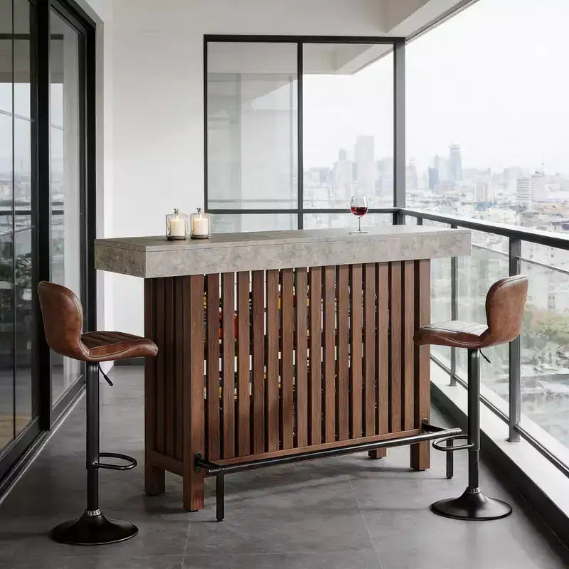 Meuble de bar d'intérieur, Table de bar moderne à 2 niveaux avec repose-pieds
