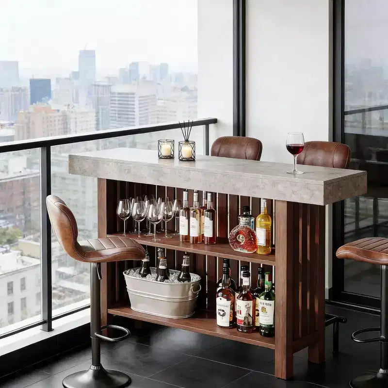 Meuble de bar d'intérieur, Table de bar moderne à 2 niveaux avec repose-pieds