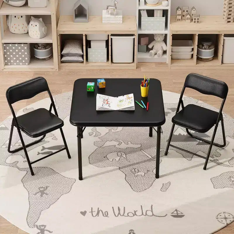 Ensemble Table et Chaises Pliantes 3 Pièces pour Enfants - Sièges Rembourrés en PU Doux, Aucun Assemblage Requis, Compact Portable, Utilisation Intérieure Extérieure pour Lecture Jeu