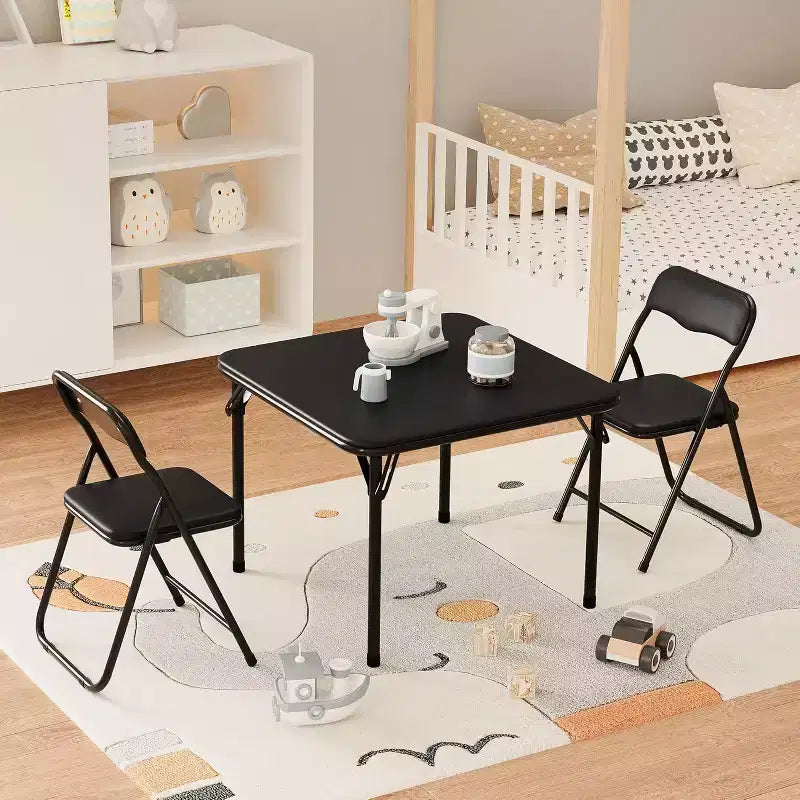Ensemble Table et Chaises Pliantes 3 Pièces pour Enfants - Sièges Rembourrés en PU Doux, Aucun Assemblage Requis, Compact Portable, Utilisation Intérieure Extérieure pour Lecture Jeu