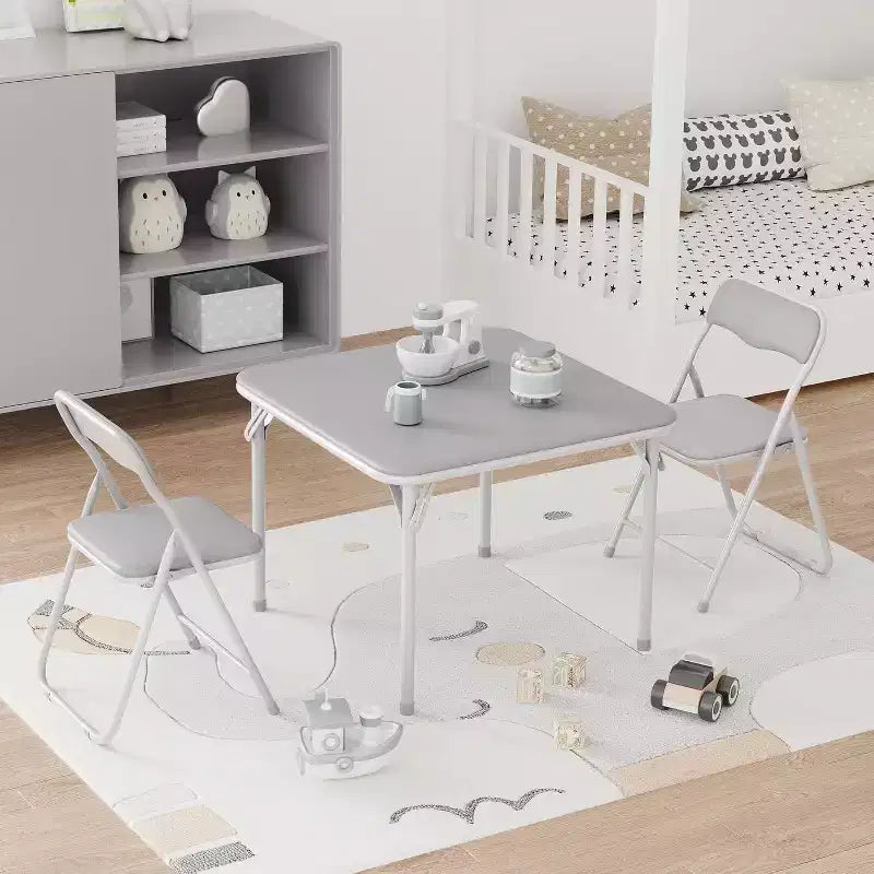 Ensemble Table et Chaises Pliantes 3 Pièces pour Enfants - Sièges Rembourrés en PU Doux, Aucun Assemblage Requis, Compact Portable, Utilisation Intérieure Extérieure pour Lecture Jeu