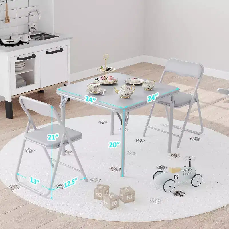 Ensemble Table et Chaises Pliantes 3 Pièces pour Enfants - Sièges Rembourrés en PU Doux, Aucun Assemblage Requis, Compact Portable, Utilisation Intérieure Extérieure pour Lecture Jeu