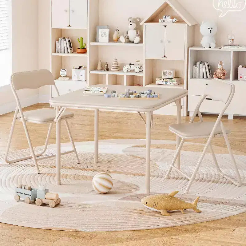 Ensemble Table et Chaises Pliantes 3 Pièces pour Enfants - Sièges Rembourrés en PU Doux, Aucun Assemblage Requis, Compact Portable, Utilisation Intérieure Extérieure pour Lecture Jeu