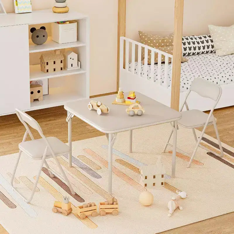 Ensemble Table et Chaises Pliantes 3 Pièces pour Enfants - Sièges Rembourrés en PU Doux, Aucun Assemblage Requis, Compact Portable, Utilisation Intérieure Extérieure pour Lecture Jeu