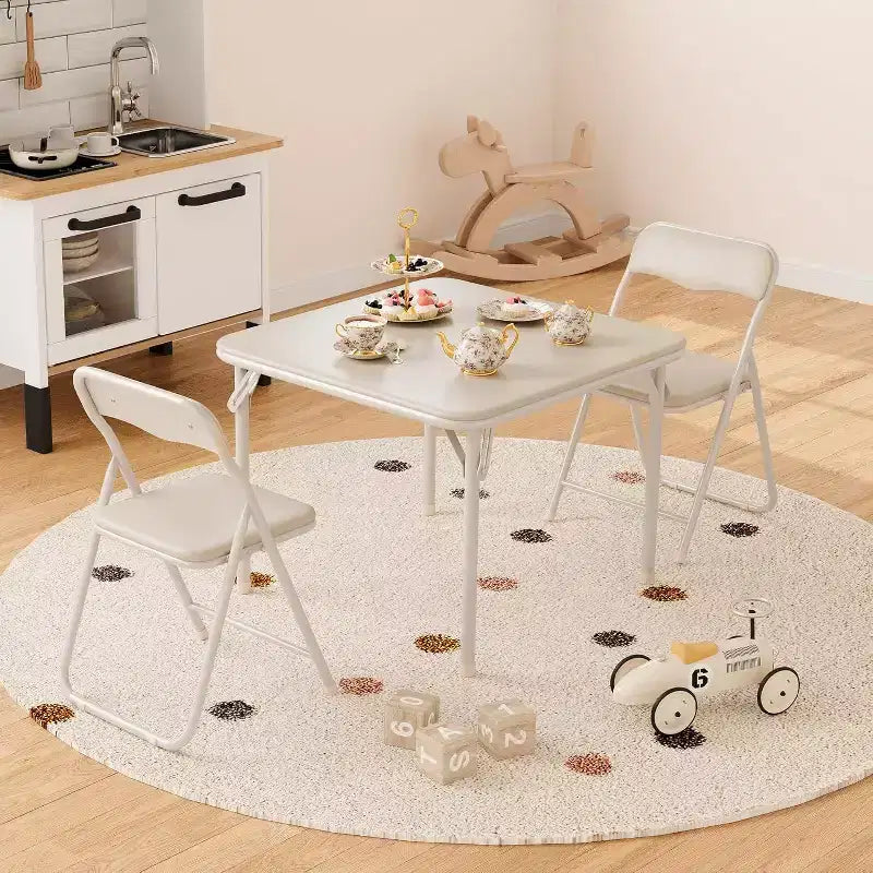 Ensemble Table et Chaises Pliantes 3 Pièces pour Enfants - Sièges Rembourrés en PU Doux, Aucun Assemblage Requis, Compact Portable, Utilisation Intérieure Extérieure pour Lecture Jeu