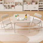 Kids 3-Piece Folding Table and Chair Set - Soft PU Cushion Seats, No Assembly Required, Portable Compact, Indoor Outdoor Use for Reading Play