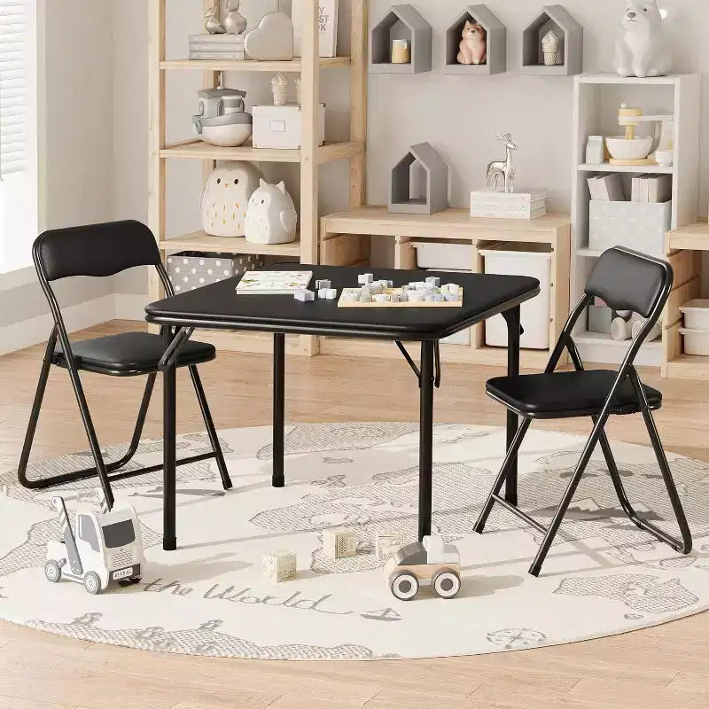 Ensemble Table et Chaises Pliantes 3 Pièces pour Enfants - Sièges Rembourrés en PU Doux, Aucun Assemblage Requis, Compact Portable, Utilisation Intérieure Extérieure pour Lecture Jeu