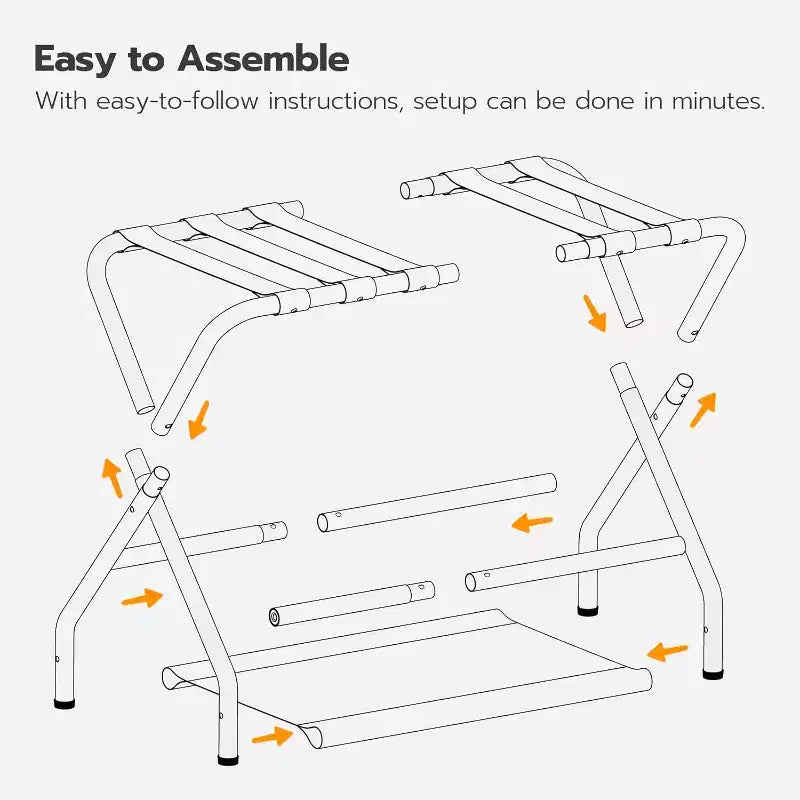 ACOINEL Porte-Bagages Pliant avec Étagère de Rangement en Tissu, Support de Valise de 45 kg pour Chambre d'amis, Chambre à Coucher, Hôtel - Gain de Place, Noir