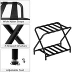 ACOINEL Porte-Bagages Pliant avec Étagère de Rangement en Tissu, Support de Valise de 45 kg pour Chambre d'amis, Chambre à Coucher, Hôtel - Gain de Place, Noir