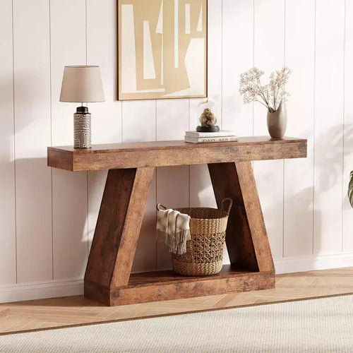 55 Farmhouse Console Table,2-Tier Narrow Entryway Table with Storage,Wood Sofa Table Behind Couch Table for Living Room, Hallway, Entrance, Bedroom