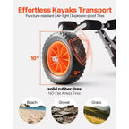 Chariot de kayak VEVOR, capacité de charge de 90 kg, chariot de kayak pliable avec pneus en caoutchouc plein de 25 cm et 1 sangle à cliquet, chariot de planche à pagaie, noir + orange