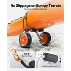 Chariot de kayak VEVOR, capacité de charge de 90 kg, chariot de kayak pliable avec pneus en caoutchouc plein de 25 cm et 1 sangle à cliquet, chariot de planche à pagaie, noir + orange