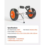 Chariot de kayak VEVOR, capacité de charge de 90 kg, chariot de kayak pliable avec pneus en caoutchouc plein de 25 cm et 1 sangle à cliquet, chariot de planche à pagaie, noir + orange