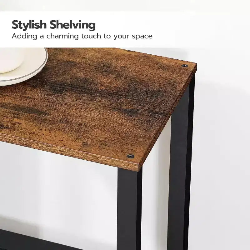 ACOINEL Petite table d'appoint à 2 niveaux avec décor en similicuir rotin, table de chevet rustique marron et noire pour salon/chambre, peu encombrante
