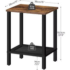 ACOINEL Petite table d'appoint à 2 niveaux avec décor en similicuir rotin, table de chevet rustique marron et noire pour salon/chambre, peu encombrante